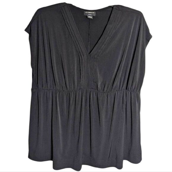 Liz Claiborne Black Stretch Jersey V-Neck Cap Sleeve Blouse Top 1X / 2X - Picture 2 of 5